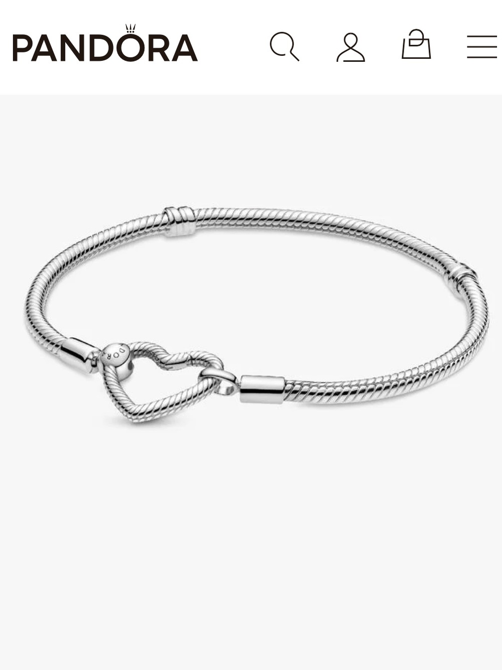 Pandora Moments Heart Closure Snake Chain Bracelet - SIZE 7.5 inches